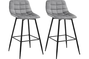 WOLTU Sgabelli da Bar Stile Industriale Alta Sedia da Cucina Rivestimento in Velluto Grigio Chiaro Gambe in Metallo 2 Pezzi