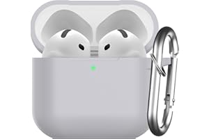 Nemteur Custodia per AirPods 4 2024, Case Protettiva in Silicone per AirPods 4th 2024 Cover in Silicone Visibile a LED Frontale con Moschettone, Grigio