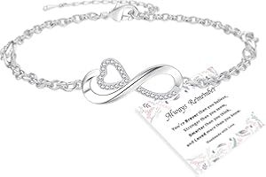 NEVEGE Silver Bracelets for Women, Adjustable Sterling Silver Bracelets with 5A Cubic Zirconia Hypoallergenic Silver Heart Infinity Bracelets for Women