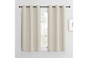 NICETOWN Verdunklungsvorhänge Beige Gardinen 2er Set H120 x B107 cm Blickdichter Vorhang mit Ösen Vorhänge Wohnzimmer Kurz Fenstergardinen Modern Thermal Curtains, Hellbeige H120 x B107 cm