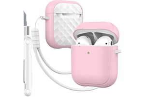 MHYALUDO Custodia per AirPods Case Cover con kit di pulizia & cordino, copertura protettiva completa con cordino, colore amaretto giovanile per custodia di ricarica per Airpods 2 gen,Rosa/Bianco