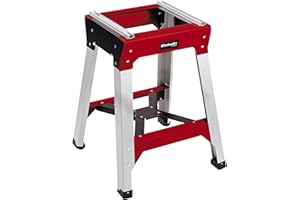 Einhell Banco universal E-Stand (apto para las tronzadoras e ingletadoras Einhell Classic y Expert, así como para muchos otros modelos del mercado, Rojo), ancho 34-45 cm, color rojo y gris