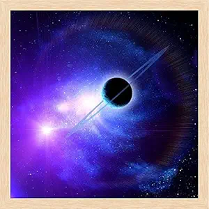 Pitaara Box Planet with Rings Against The Sun in Blue Space Canvas Painting Natural Brown Synthetic Frame 14 x 14 inch (36 x 36 cms)