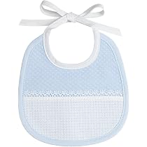 Lot De 3 Bavoirs Bébé En Éponge Blanche - Toile Aïda à Broder, Bord Vichy Bleu, Fabriqué En Italie