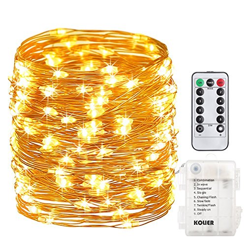 Preisvergleich Produktbild Batterie Lichterkette, Kolier 10m Kupferdraht IP65 Wasserdicht Sternen Lichterketten mit Fernbedienung, 100 Leds WarmWeiß Innen- und Außen Weihnachtsbeleuchtung LED Lichterkette