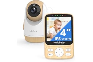 HelloBaby Monitor para Bebés Cámara HD Sin WiFi ni App, Control Pan-Tilt-Zoom (PTZ), Visión Nocturna Infrarroja, Audio Bidireccional, Conexión Segura 2.4 GHz FHSS (300m), 26h Batería + Modo Eco