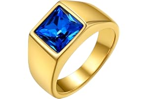 GoldChic Schwarzer/Blauer Stein Ring Herren Damen Siegelring mit Gravur Geburtsstein Edelstahlring Bandring Solitärring Schmuck Größe 54mm bis 72mm wählbar