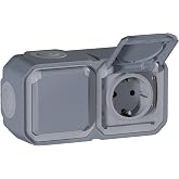Legrand - Double Socket 2P+T 16A with side ground contact - Plexus - Waterproof IP55 - Surface Mount - Grey - 069742LE