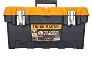 Tool Box 19" Inch 49x 26x 24cm Professional Heavy Duty DIY Large Portable Mobile Tool Chest Storage Organiser with Removable Tote Tray Black & Yellow TOUGH MASTER (Pack of 1)