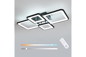 Toolight Lámpara de Techo LED Regulable, 54W Plafon Led Techo Salon Rectangular con Mando a Distancia 3000K-6500K, Luz de Techo para Salón Dormitorio, Negro 62CM