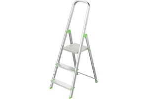 Keroppa, Escalera de Tijera Plegable, Marca Española. Escalera de Aluminio, 3 peldaños, con Gancho de Pared, Multiusos, Antideslizante, Ligera y Resistente, Escalera Doméstica, Fácil Transporte