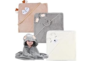 Neuytiky 3 Stücke Kapuzenhandtuch Baby, 80 X 80 cm Babyhandtuch Mit Kapuze, Niedliches Handtuch Mit Kapuze, Nettes Kinder Badetuch mit Tiermuster, Babybadetücher Für Babybaden