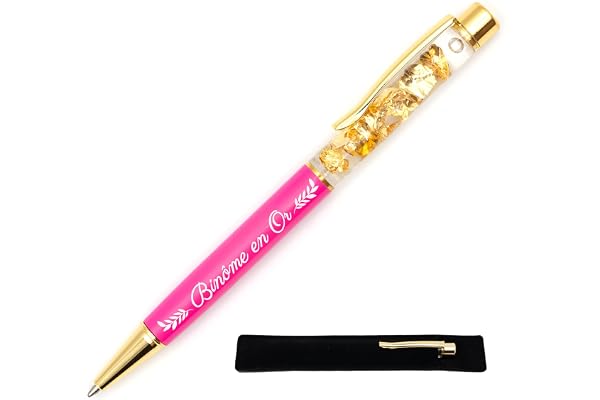 StarMaker Stylo gravé Binôme en Or, Rose avec étui tissu - Stylo en métal à la feuille d'or - Idée cadeau binôme original et chic
