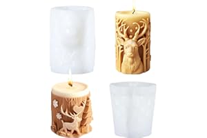 Lot de 2 moules en silicone FORMVERSITY de Noël, élan, bougies 3D, cylindrique, moule en silicone, forme de renne pour plâtre, sapin, fabrication de bougies parfumées