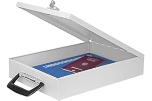 Wedo 1021537 kaseta na dokumenty A4, 35,5 x 26 x 6,7 cm, zamek bezpieczeństwa, 2 klucze, uchwyt walizki, przykręcana, blacha stalowa, jasnoszara