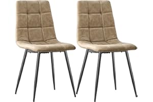 ANVOFONG Pack De 2 Sillas De Comedor,Tejido Técnico Sillas Cocina,con Base MetáLica Silla Acolchada,Sillas Salon,Adecuado para Comedores, Salones, Cocinas, Dormitorios,Marrón Amarillento