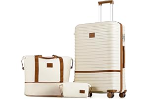 Joyway Kofferset Rollkoffer Koffer Hartschale, Trolley Set mit TSA Schloß und 4 Zwillingsrollen, Gepäck-Sets Enthält 1 Reisetasche und 1 Kulturbeutel, Weiß 76cm