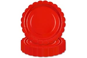 HFBOBP 50 Stück Rot Pappteller,18CM Dessertteller Einmalgeschirr Tisch Dekorationen Partygeschirr für Hochzeit Garten Geburtstag Party Weihnachten