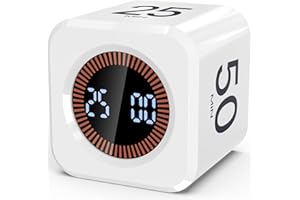 COWVTUJ Pomodoro Timer Cube Visual Productivity Flip Timer for Kids Classroom Desk, 5/10/25/50min& Custom Countdown, Silent&Sound Mode Digital Cube for ADHD Study Work School Game Kitchen (White)