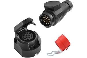 SPARKMOTO Enchufe de Remolque 13 Polos Kit, 12V Impermeable Enchufe de Remolque 13 Pines Hembra Macho,Conector Enchufe de Remolque 13 Polos para caravanas,Coche,con Soporte de Enchufe Remolque Rojo