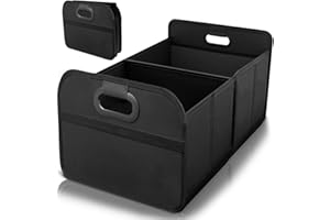 Garegce Car Boot Organiser, Large Collapsible Trunk Tidy Storage Bag Multi Compartment Car Organiser Durable Interior Reinforced Base with Strong Handle for All Vehicle - Black