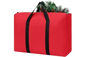 COTTNY Christmas Tree Storage Bag 2 Feet, Christmas Storage Bags For Decorations, Heavy Duty Tearproof Storage Tote Box with Zips, Waterproof Reinforced Xmas Storage Bags for Disassembled Trees (Red)