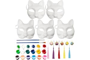 Jumbarre DIY Weißes Papier Maske, 5 Stück Fuchs und Katze Masken zum Bemalen Kinder Masken zum Basteln Leere Maske für Karneval Cosplay Maskenball Party Deko