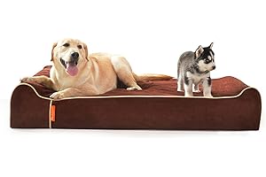 LaiFug Orthopedic Memory Foam Extra Large Dog Bed with Pillow(125x92x15cm, Chocolate) Durable Water Proof Liner & Removable Washable Cover & Smart Design