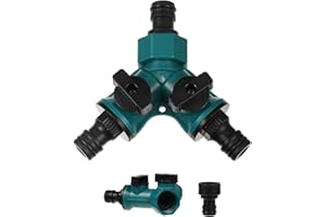 WORAHROE Distribuidor de tubos de manguera de 2 vías, distribuidor de agua y con válvula de cierre para tuberías de agua de riego, conector rápido para manguera de jardín (1 unidad)