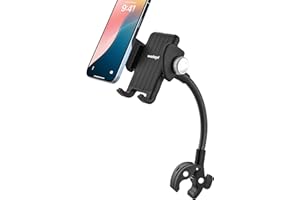 woleyi Soporte Movil Cochecito Bicicleta Cuello de Cisne [Super Estable] Soporte Movil Silla de Ruedas Barco Bici Spinning, Porta Manillar Barra Tubo para iPhone 16 15 14 Pro MAX, Galaxy S24, 4-7"