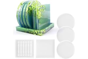 LQKYWNA Moule à Sous-verre En Silicone, 5pcs Bricolage Moule En Silicone En Résine époxy, Moule à Sous-verres Carrés Ronds Pour La Fabrication De Sous-verres, Cendriers, Bougeoirs