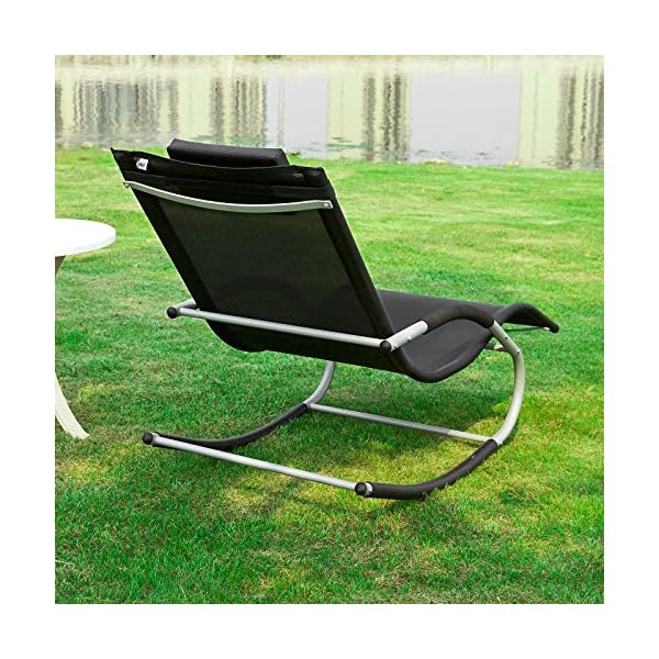 SoBuy OGS28-SCH, Outdoor Garden Rocking Chair Relaxing Chair Sun Lounger Side Bag, Black - Image 5