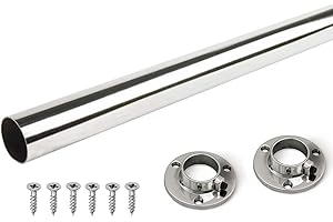 GTV Wardrobe Round Hanging Chrome Rail 25mm + End Supports in various sizes (1195mm)