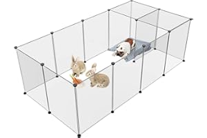 SPUSEN Puppy Playpen Rabbit Run Pet Playpen,Transparent Small Animals Playpen, DIY Pet Pen Yard Fence for Puppy,Rabbit,Guinea Pigs,Ferrets,Mice,Hamsters,Hedgehogs,Turtles 15 Panel
