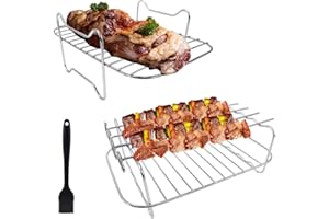 Laluky Airfryer Lot de 2 accessoires pour Ninj-a AF300EU AF400EU, grille d'accessoires pour friteuse à air avec 4 brochettes en fer, grille de cuisson en acier inoxydable et grille à vapeur pour