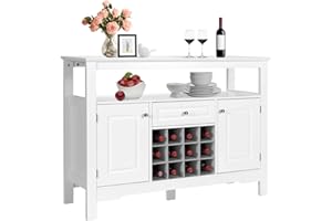 ‎GOPLUS GOPLUS Sideboard with Wine Rack, Kitchen Cabinet with Open Shelf, 1 Drawer & 2 Doors, Side Cabinet for Living Room, Kitchen & Dining Room, 117 × 40.5 × 85.5 cm (White)
