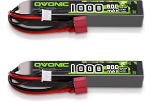 OVONIC 2S Lipo - Batería de polímero de litio para airsoft (7,4 V, 80 C, 1000 mAh, con conector Deans T, 2 unidades)
