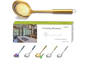 Berglander cuillère d'écumoire en or, passoire en or en acier inoxydable, écumoire de cuisson en or avec placage en titane, cuillères à fente, écumoire de cuisine pour la cuisson, cuillère à tamis