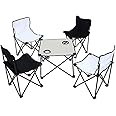 YATAI Set of 4 Folding Chairs With Folding Table - Lightweight Outdoor Camping Chair Table Set With Carry Bag Perfect For Garden Caravan Trips Fishing and BBQ Beach Chair - Picnic Table and Chairs Set