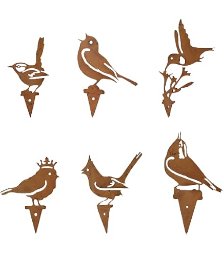 4 Oiseaux Métalliques Décoratifs Style Rouillé - Pour Jardin, Terrasse, Clôture, Avec Vis Intégrée