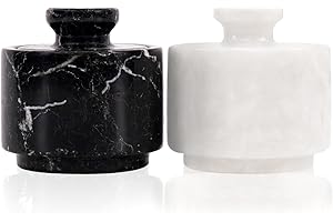 Marblous Krafts, Set di saliere grandi in marmo bianco e nero da 99,22 g, 7,6 x 7,6 cm, elegante e decorativa, per il piano di lavoro, per sale, pepe, insalata, burro, condimenti, tè