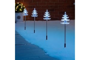 CHRISTOW Christmas Tree Path Lights, White LED Outdoor Pathway Stake Decorations, Battery Operated with Timer (Set Of 4)