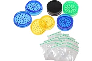 QBL® Colorful Plastic Herb Grinder Magnetic Lid (1 Pc Grinder+Free Bags (25x25mm) - 3 Piece Grinder Featuring Shark Tooth Shredding (Assorted)…