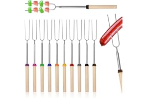 Pmueuff 10 Pezzi Spiedini Telescopici, Spiedini per Marshmallow in Acciaio Inox, Forchetta Grill Telescopica, 31-81cm Spiedini per Shish Kebab, Spiedini per Falò, Bastoncini Per Barbecue Accessori