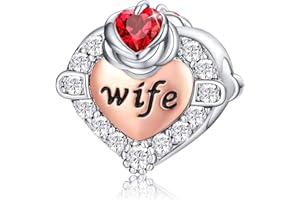 FOREVER QUEEN Kamień urodzinowy dla żony, charms, koralik do bransoletki, srebro wysokiej próby 925, miłość, serce, żona, charms, zawieszka do bransoletki, najlepszy prezent urodzinowy dla żony