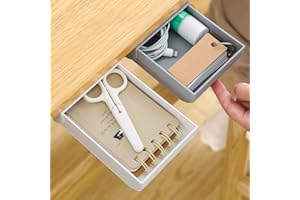 CUTEFLY Mnixy Pack of 2 Under Desk Drawer Organizer, Self-Adhesive Pencil Tray Drawer for Office and Desk, Recycled Expandable Drawer Tray for Pens Pencils Phones Paperclips