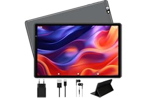 FACETEL Newest Tablet 10 Pulgadas Android Tablet Octa Core 1.6 GHz 4GB + 64GB (TF 128GB), WiFi | Certificación GMS | 8000mAh | 1280 × 800 Pantalla HD | Widevine L1, Navidad Tablet con Funda - Gris