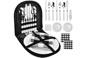 LANSKYLAN 13 PCS Juego de Cubiertos para Acampar Juego de Cubiertos de Viaje Portátil Juego de Cubiertos Acero Inoxidable Camping Vajilla Camping 2 Personas para Barbacoas Viajes Acampar