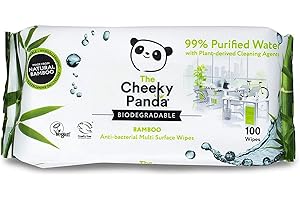 The Cheeky Panda – Lingettes antibactériennes en bambou | Lot de 100 Lingettes | Tue 99% des germes, certifié EN 1276, solide et durable