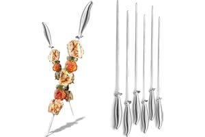 JEAN-PATRIQUE Professional Chef's Stainless Steel BBQ Skewers - Set of 6 | Reusable metal kebab skewers with a unique easy-slide design | from Jean Patrique